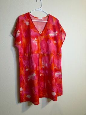 Vince Camuto Pink & Orange V-Neck Swim Coverup Tunic